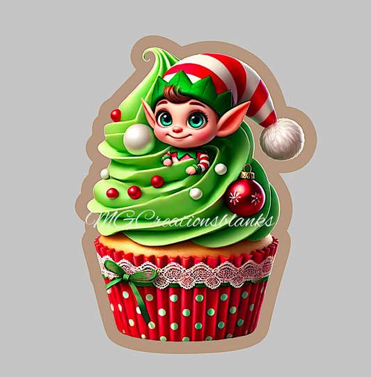 Christmas cupcake, Santa’s favorite elf clear acrylic blank for badge reel with matching vinyl decal, acrylic blank, decal, vinyl decal, Christmas decal, acrylic, Santa’s favorite elf acrylic blank