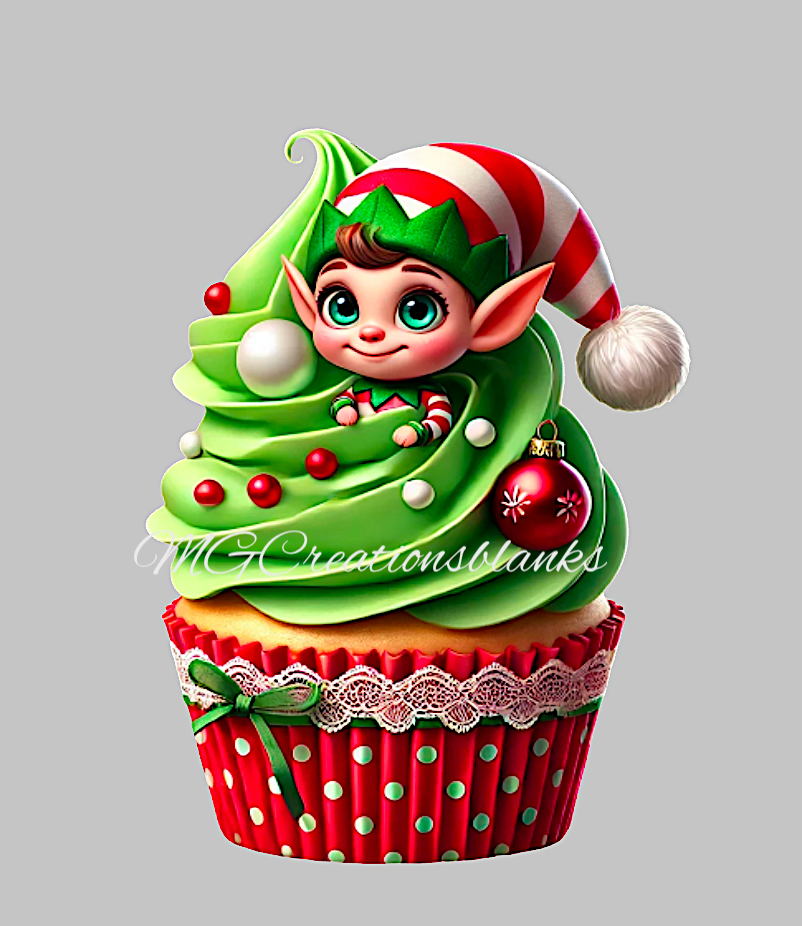 Christmas cupcake, Santa’s favorite elf clear acrylic blank for badge reel with matching vinyl decal, acrylic blank, decal, vinyl decal, Christmas decal, acrylic, Santa’s favorite elf acrylic blank