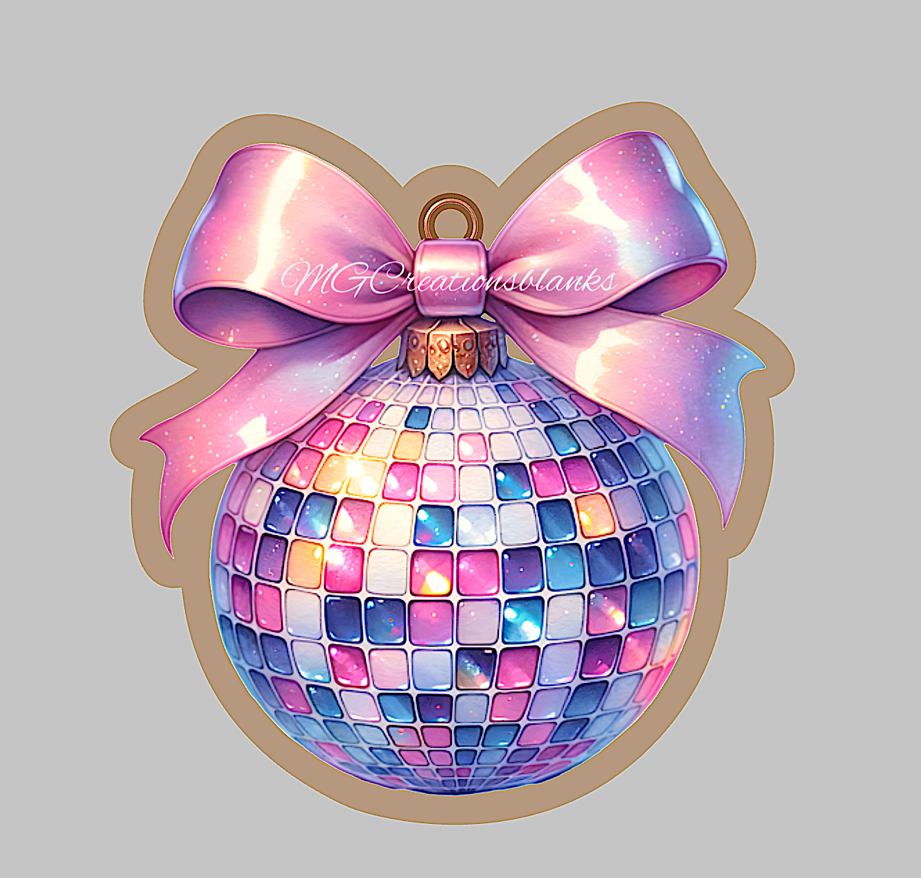 Christmas Disco ball ornament acrylic blank for badge reel with matching vinyl decal, acrylic blank, decal, vinyl decal, Santa decal, acrylic, Ornament, Merry Christmas
