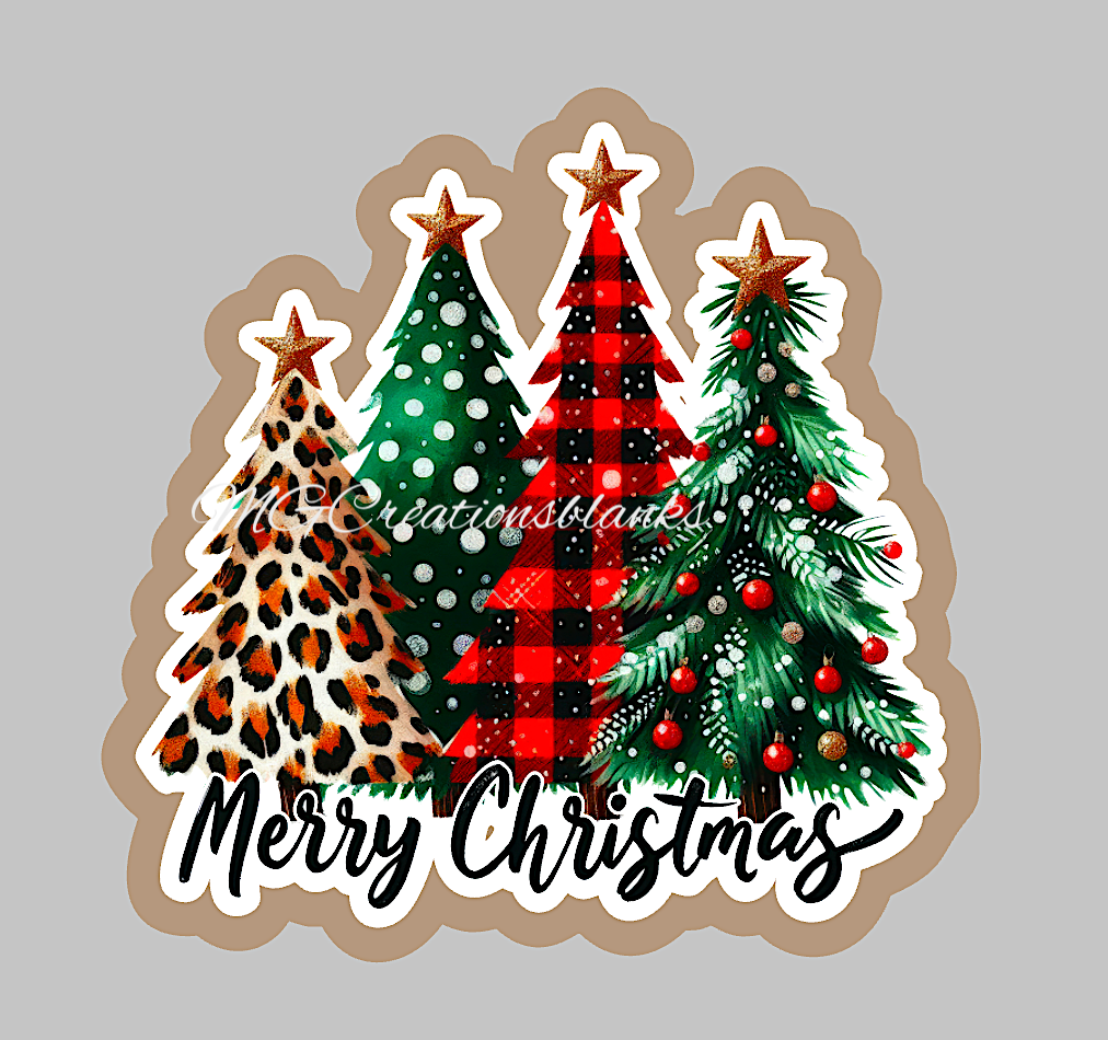 Christmas trees clear acrylic blank for badge reel with matching vinyl decal, acrylic blank, decal, vinyl decal, Christmas tree decal, Plaid Christmas tree acrylic, Christmas Tree acrylic blank