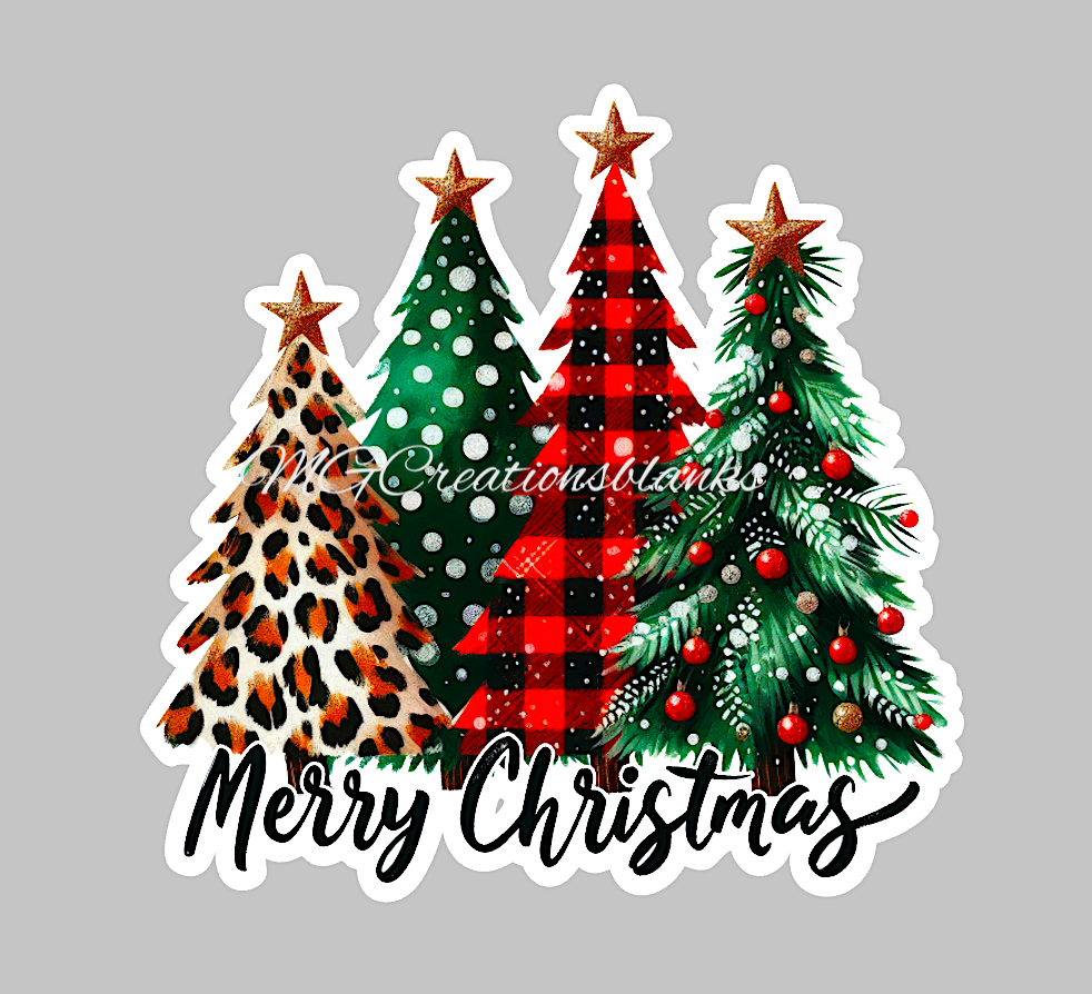 Christmas trees clear acrylic blank for badge reel with matching vinyl decal, acrylic blank, decal, vinyl decal, Christmas tree decal, Plaid Christmas tree acrylic, Christmas Tree acrylic blank