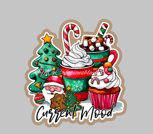 Christmas coffee current mood acrylic blank for badge reel with matching vinyl decal, acrylic blank, decal, vinyl decal, latte decal, acrylic, coffee, Merry Christmas coffee