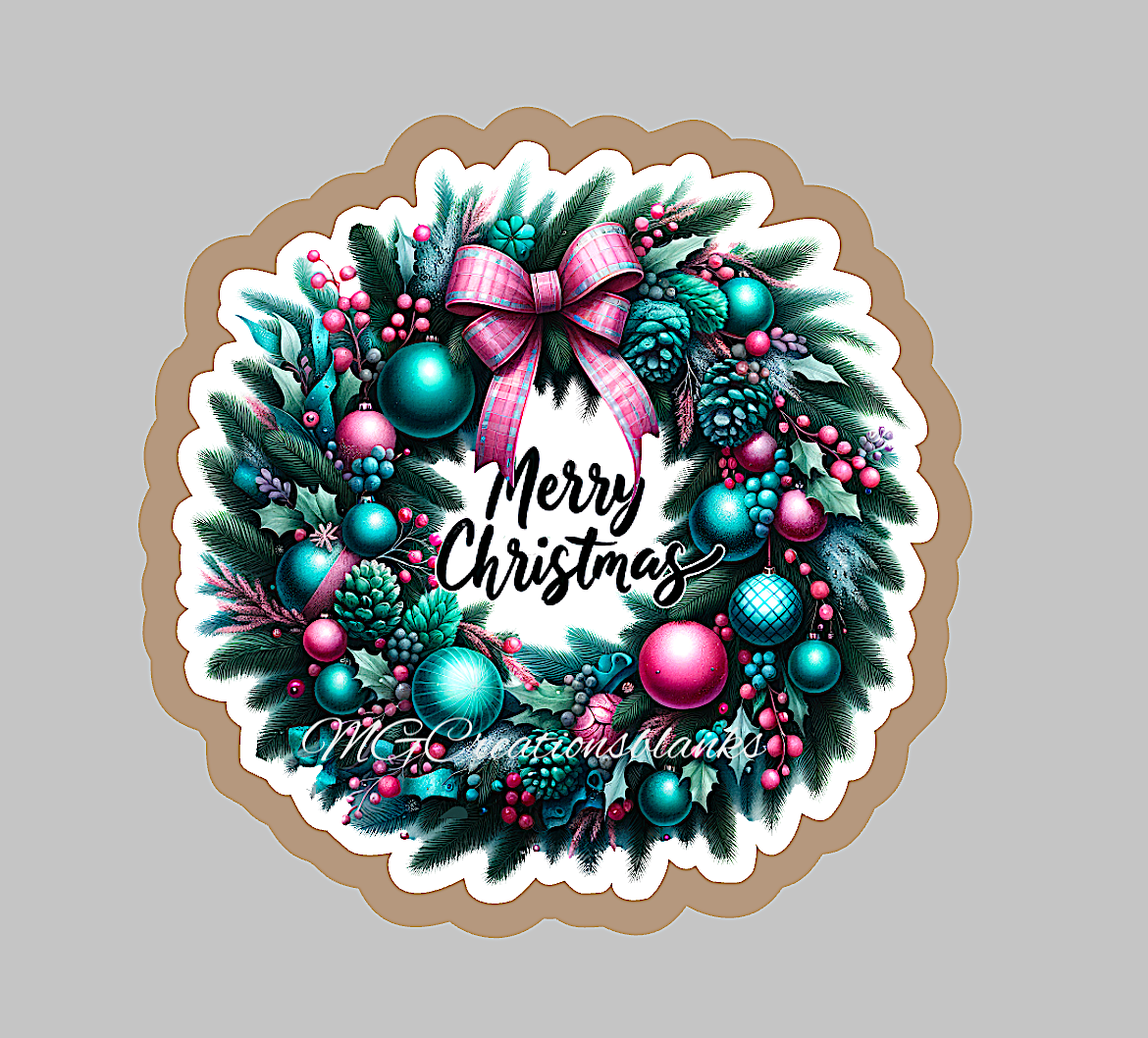 Christmas wreath clear acrylic blank for badge reel with matching vinyl decal, Christmas wreath acrylic blank, Christmas wreath decal, vinyl decal, Santa decal, acrylic, Christmas acrylic blank