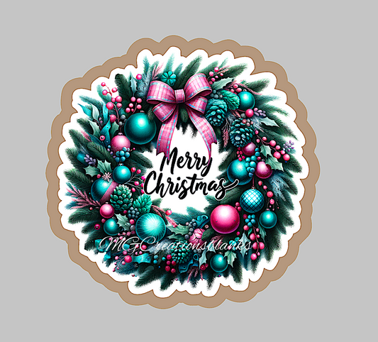 Christmas wreath clear acrylic blank for badge reel with matching vinyl decal, Christmas wreath acrylic blank, Christmas wreath decal, vinyl decal, Santa decal, acrylic, Christmas acrylic blank