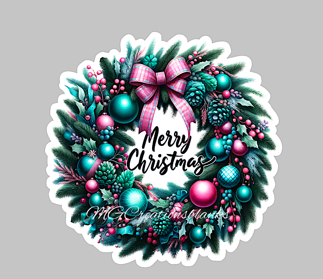 Christmas wreath clear acrylic blank for badge reel with matching vinyl decal, Christmas wreath acrylic blank, Christmas wreath decal, vinyl decal, Santa decal, acrylic, Christmas acrylic blank