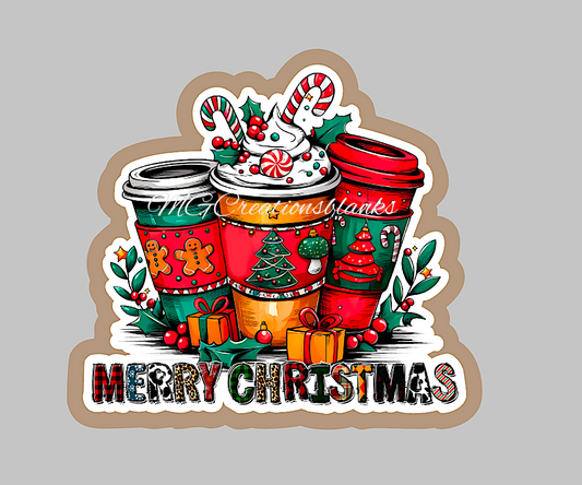 Christmas coffee acrylic blank for badge reel with matching vinyl decal, acrylic blank, decal, vinyl decal, latte decal, acrylic, coffee, Merry Christmas coffee