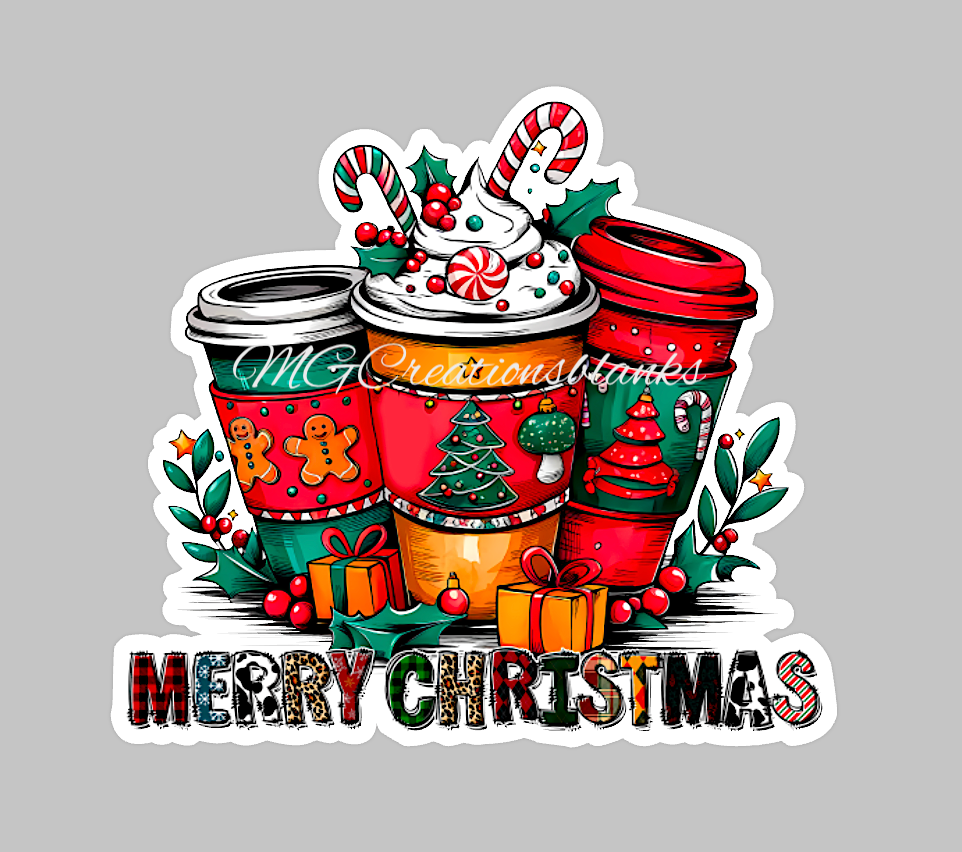 Christmas coffee acrylic blank for badge reel with matching vinyl decal, acrylic blank, decal, vinyl decal, latte decal, acrylic, coffee, Merry Christmas coffee