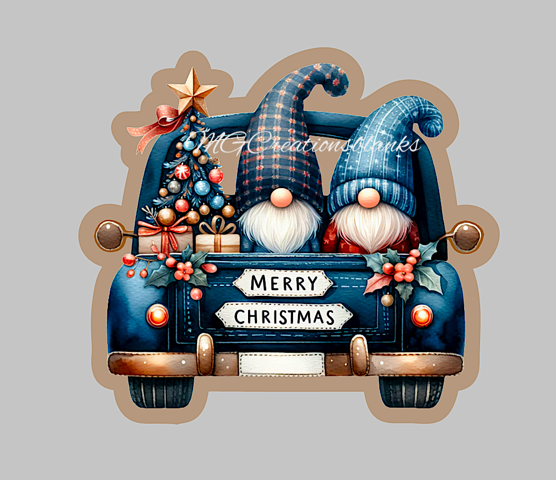 Christmas Gnomes Truck acrylic blank for badge reel with matching vinyl decal, acrylic blank, decal, vinyl decal, Santa decal, acrylic, Christmas truck, Merry Christmas