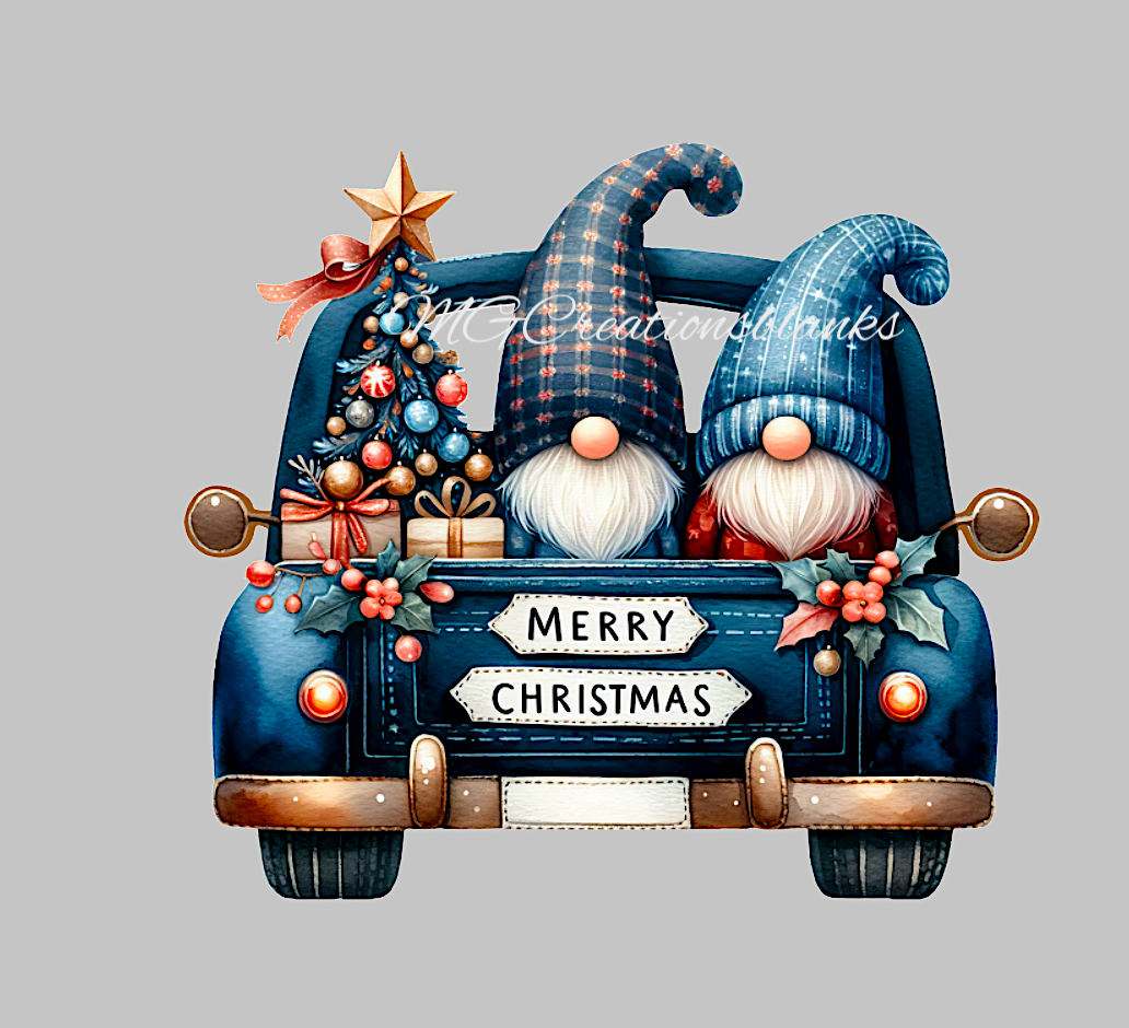 Christmas Gnomes Truck acrylic blank for badge reel with matching vinyl decal, acrylic blank, decal, vinyl decal, Santa decal, acrylic, Christmas truck, Merry Christmas