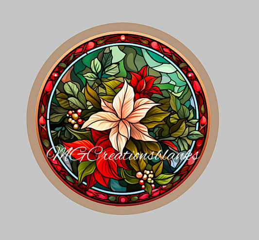 Poinsettia stained glass clear acrylic blank for badge reel with matching vinyl decal, acrylic blank, decal, vinyl decal, Poinsettia decal, acrylic, Poinsettia  acrylic blank