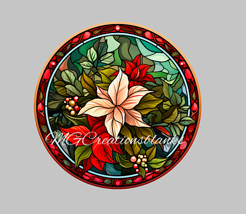 Poinsettia stained glass clear acrylic blank for badge reel with matching vinyl decal, acrylic blank, decal, vinyl decal, Poinsettia decal, acrylic, Poinsettia acrylic blank
