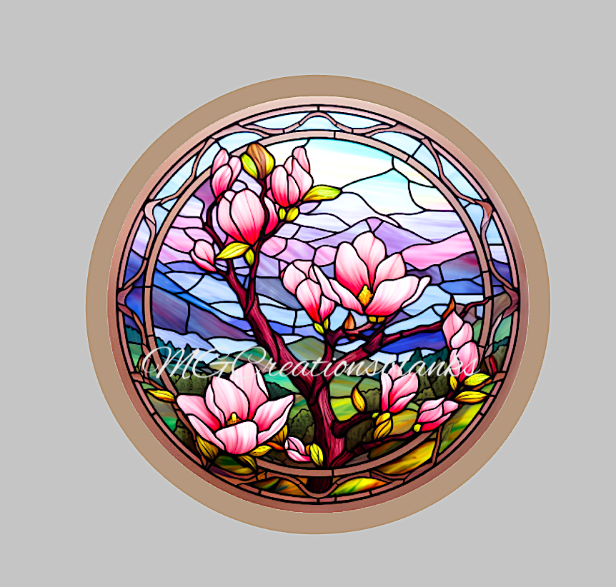 Magnolia tree stained glass decal and acrylic blank for badge reels, vinyl decal, acrylic blank, decal, vinyl decal, cast acrylic, badge reel, Stained glass magnolia badge reel