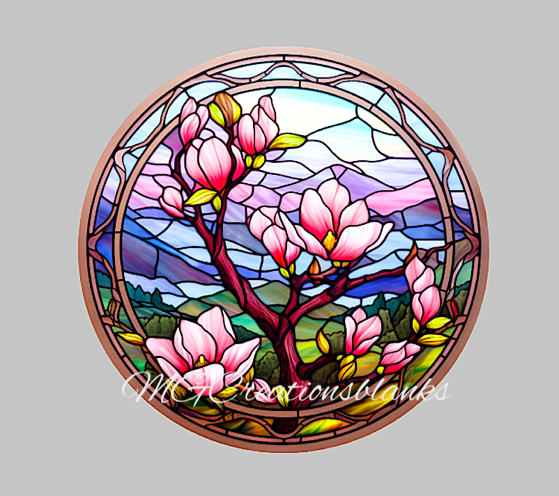 Magnolia tree stained glass decal and acrylic blank for badge reels, vinyl decal, acrylic blank, decal, vinyl decal, cast acrylic, badge reel, Stained glass magnolia badge reel