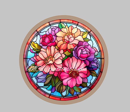 Flowers stained glass decal and acrylic blank for badge reels, vinyl decal, acrylic blank, decal, vinyl decal, cast acrylic, badge reel, Stained glass flowers badge reel