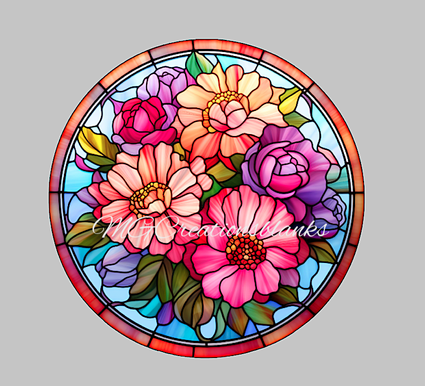Flowers stained glass decal and acrylic blank for badge reels, vinyl decal, acrylic blank, decal, vinyl decal, cast acrylic, badge reel, Stained glass flowers badge reel