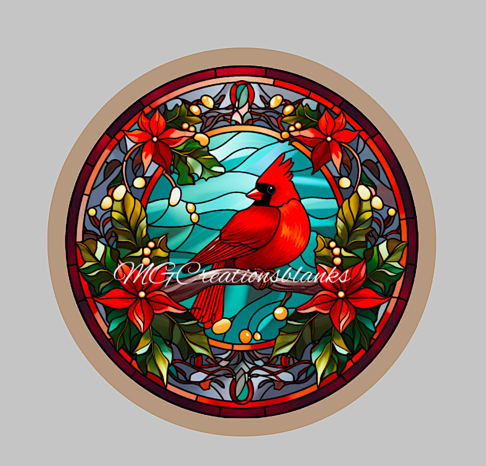 Cardinal stained glass clear acrylic blank for badge reel with matching vinyl decal, acrylic blank, decal, vinyl decal, cardinal decal, acrylic, cardinal acrylic blank