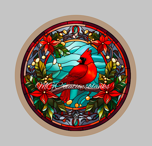 Cardinal stained glass clear acrylic blank for badge reel with matching vinyl decal, acrylic blank, decal, vinyl decal, cardinal decal, acrylic, cardinal  acrylic blank