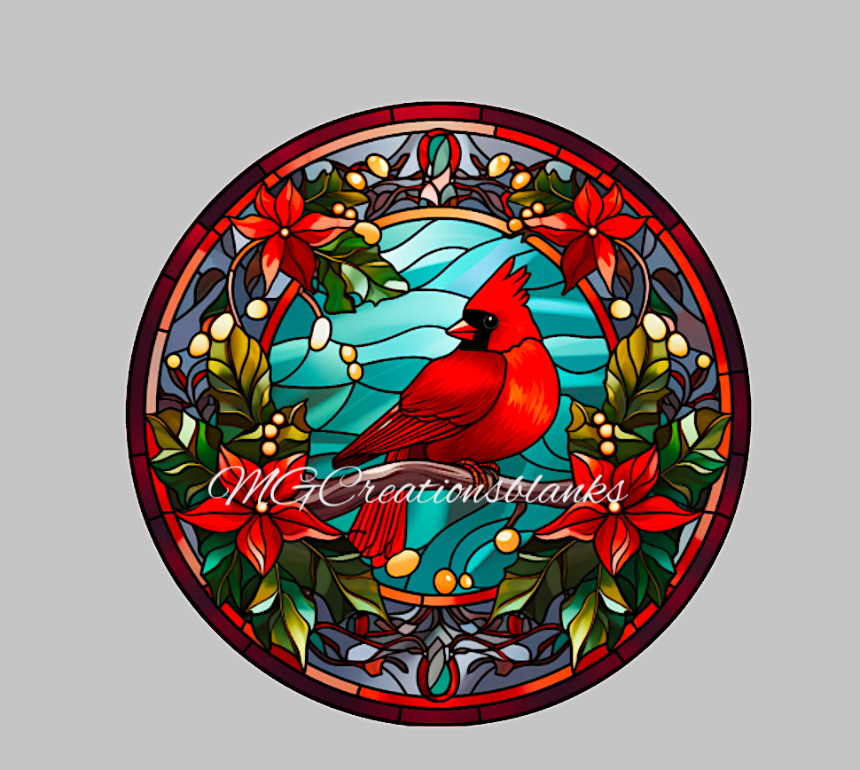 Cardinal stained glass clear acrylic blank for badge reel with matching vinyl decal, acrylic blank, decal, vinyl decal, cardinal decal, acrylic, cardinal acrylic blank