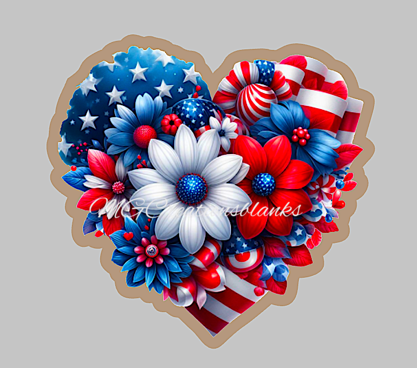 4th of July heart clear acrylic blanks for badge reels with matching vinyl decal, acrylic blank, decal, Independence Day vinyl decal, Independence day acrylic