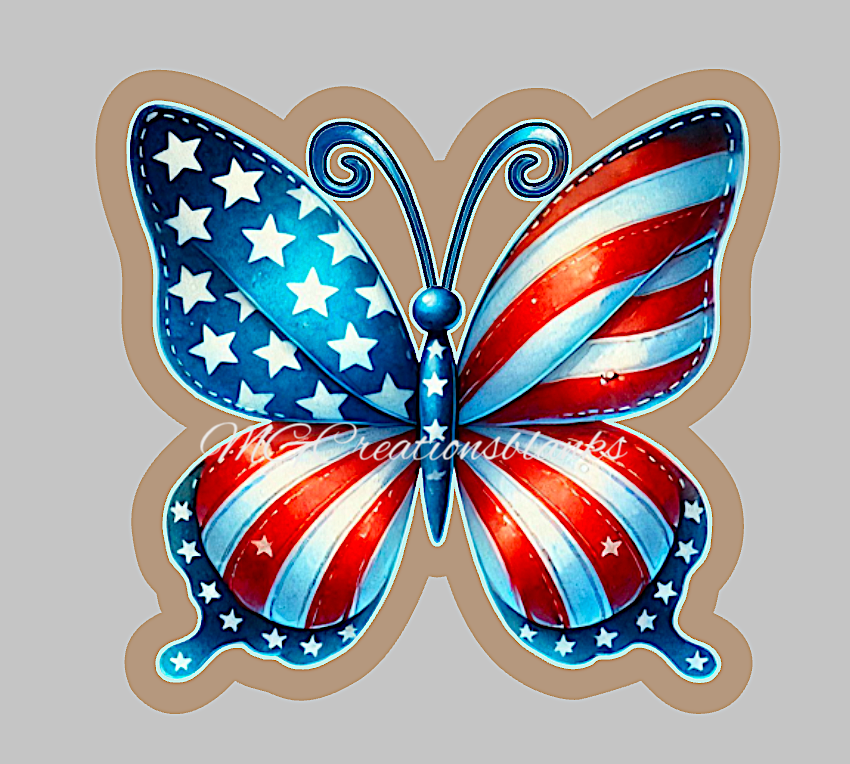 USA flag butterfly clear acrylic blanks for badge reels with matching vinyl decal, acrylic blank, decal, Independence Day vinyl decal, Independence day acrylic, 4th of july