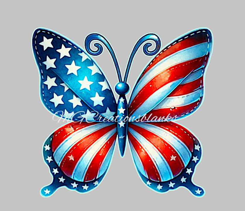 USA flag butterfly clear acrylic blanks for badge reels with matching vinyl decal, acrylic blank, decal, Independence Day vinyl decal, Independence day acrylic, 4th of july