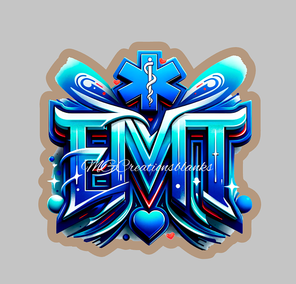 EMT clear acrylic blanks for badge reels with matching vinyl decal, EMT acrylic blank, first responder vinyl decal, EMT acrylic blanks