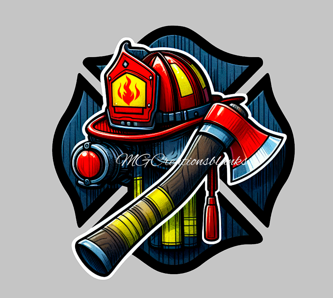 Fireman clear acrylic blanks for badge reels with matching vinyl decal, firefighter acrylic blank, law enforcement decal, first responder vinyl decal, fireman acrylic blanks