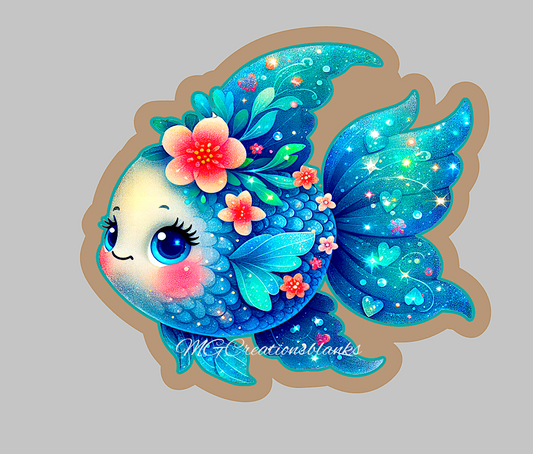 Fish clear acrylic blank for badge reel with matching vinyl decal, Fish DIY acrylic blank, Fish vinyl decal, under the sea animal