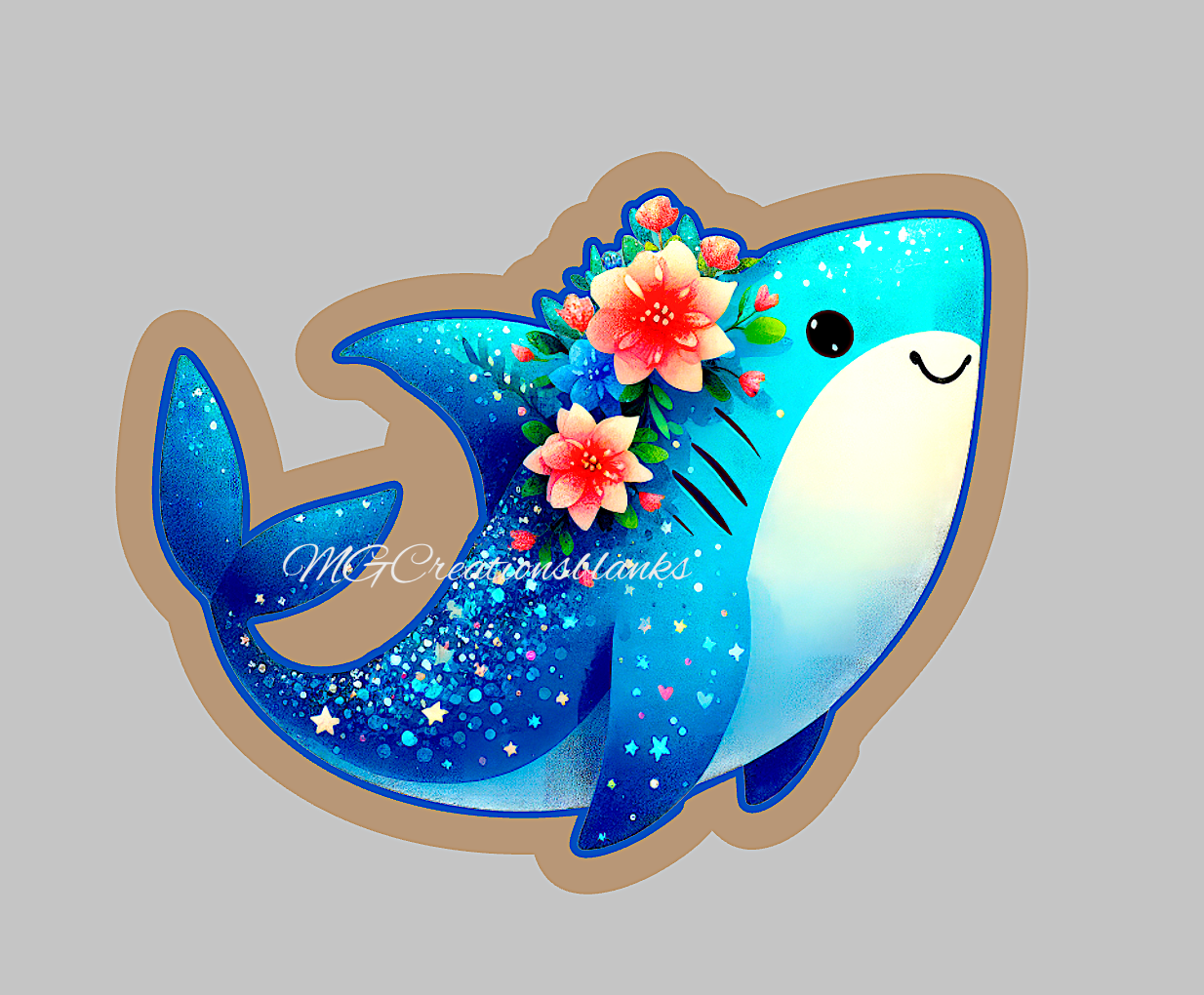 Shark clear acrylic blank for badge reel with matching vinyl decal, Shark DIY acrylic blank, Shark vinyl decal, under the sea animal