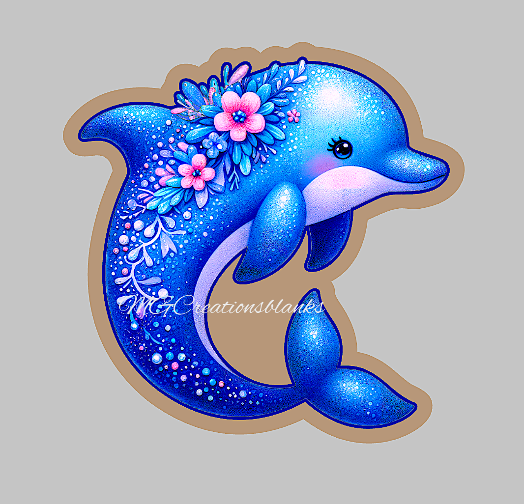 Dolphin clear acrylic blank for badge reel with matching vinyl decal, dolphin DIY acrylic blank, dolphin vinyl decal, under the sea animals