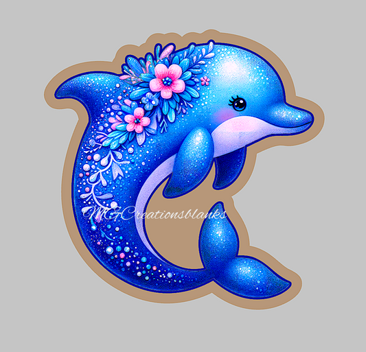 Dolphin clear acrylic blank for badge reel with matching vinyl decal, dolphin DIY acrylic blank, dolphin vinyl decal, under the sea animals