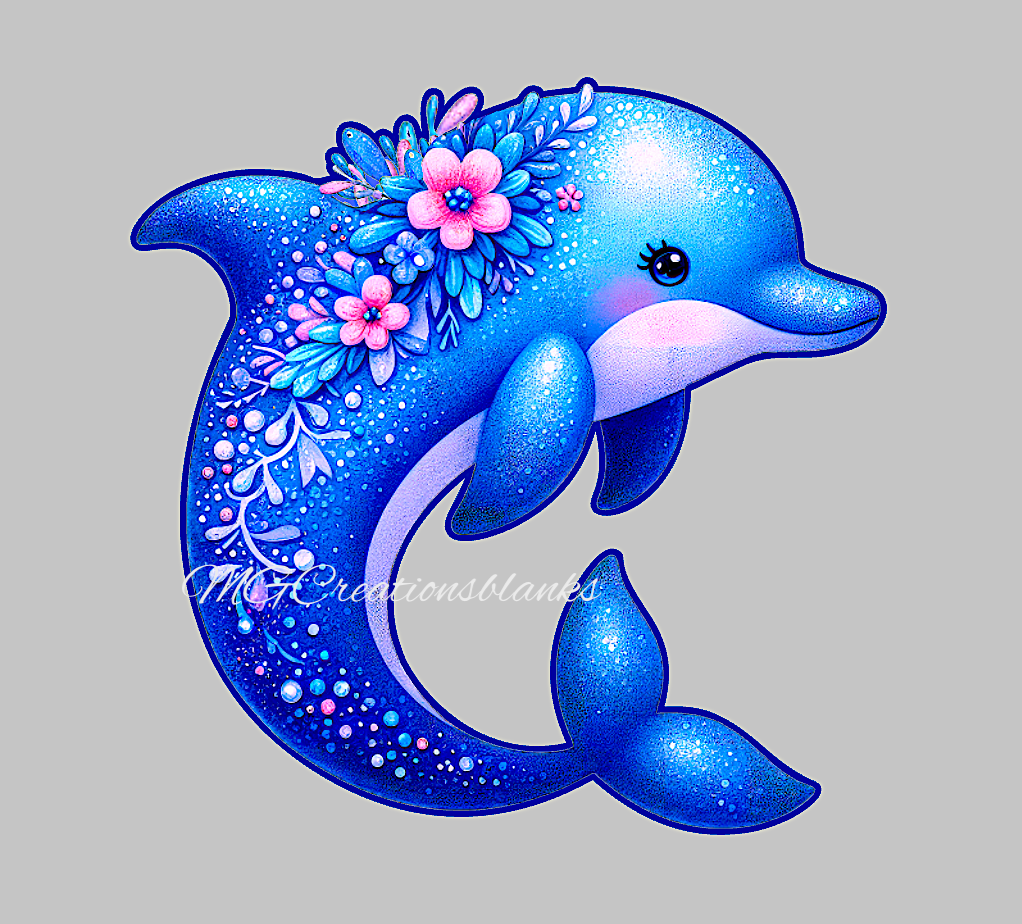 Dolphin clear acrylic blank for badge reel with matching vinyl decal, dolphin DIY acrylic blank, dolphin vinyl decal, under the sea animals
