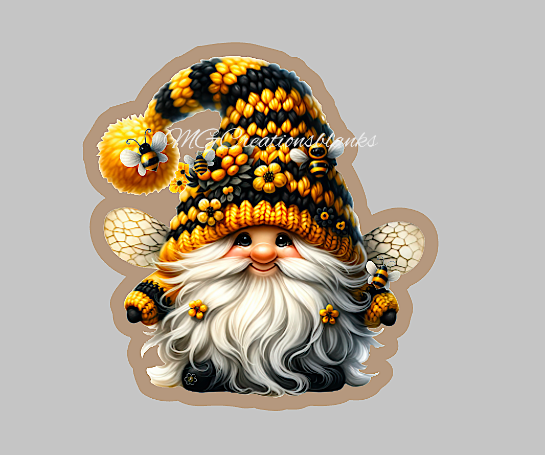 Gnome with bees clear acrylic blank for badge reels with matching vinyl decal, gnome acrylic blank, spring gnome vinyl decal, summer gnome acrylic blank