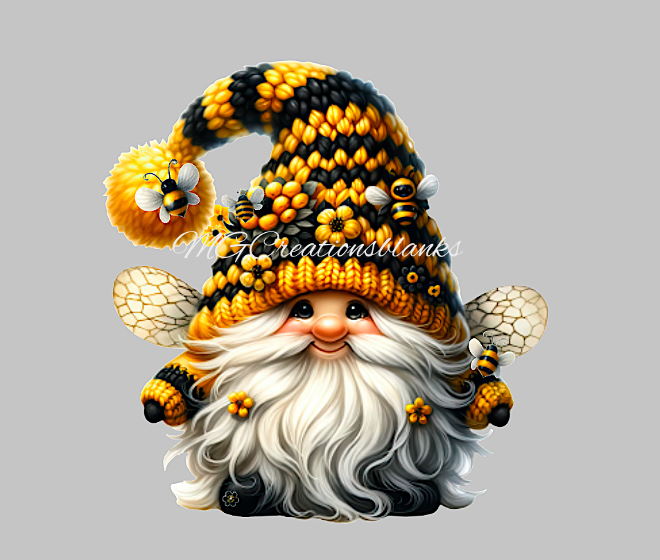 Gnome with bees clear acrylic blank for badge reels with matching vinyl decal, gnome acrylic blank, spring gnome vinyl decal, summer gnome acrylic blank