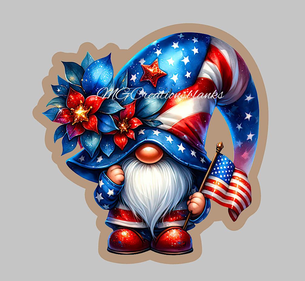 4th of July Gnomes clear acrylic blanks for badge reels with matching vinyl decal, Independence Day acrylic blank, 4th of July vinyl decal, 4th of July acrylic