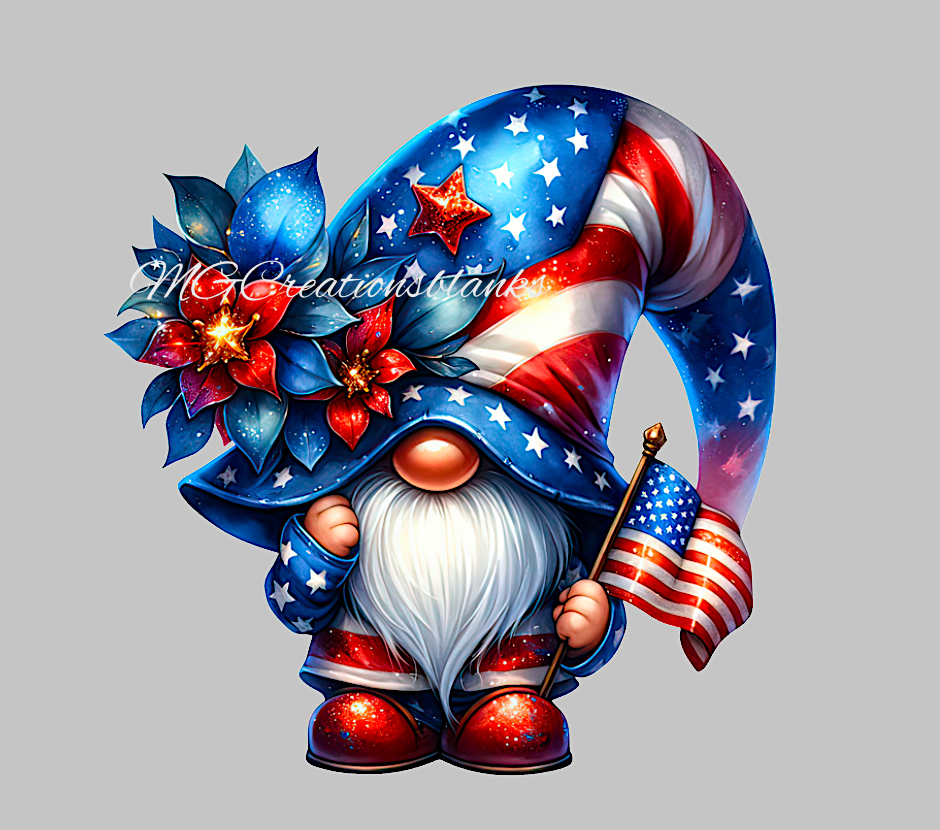 4th of July Gnomes clear acrylic blanks for badge reels with matching vinyl decal, Independence Day acrylic blank, 4th of July vinyl decal, 4th of July acrylic