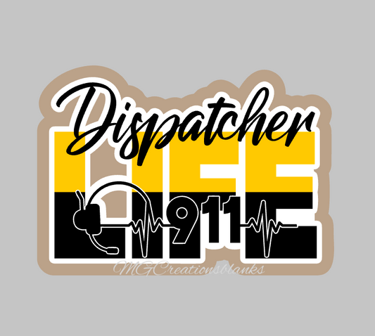 911 dispatcher clear acrylic blanks for badge reels with matching vinyl decal, 911 dispatcher acrylic blank, first responder vinyl decal, dispatcher acrylic blanks