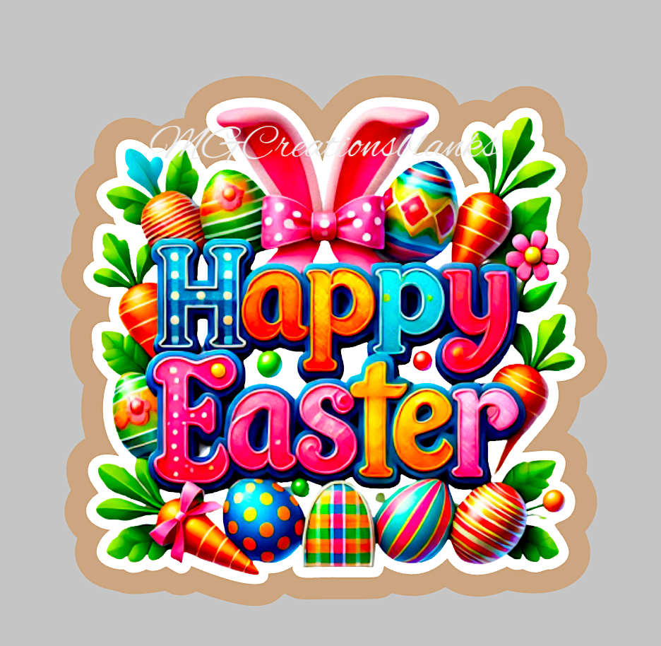 Happy Easter clear acrylic blank for badge reels with matching vinyl decal, bunny acrylic blank, Easter decal, Easter DIY acrylic blank, Happy Easter bunny craft blanks