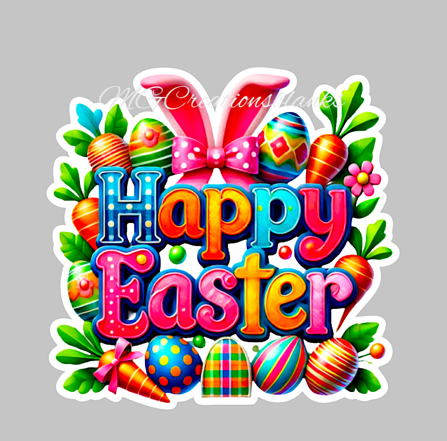 Happy Easter clear acrylic blank for badge reels with matching vinyl decal, bunny acrylic blank, Easter decal, Easter DIY acrylic blank, Happy Easter bunny craft blanks