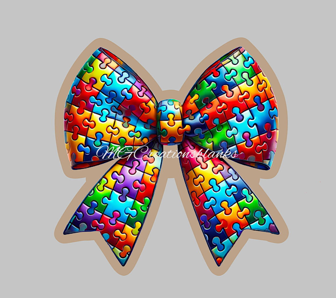 Autism awareness bow clear acrylic blanks & vinyl decal, autism acrylic blank, autism bow vinyl decal, autism cast acrylic, autism badge reel, autism bow acrylic blank
