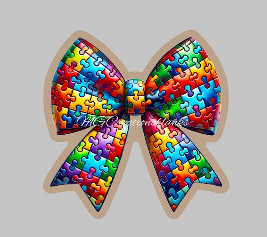 Autism awareness bow clear acrylic blanks & vinyl decal, autism acrylic blank, autism bow vinyl decal, autism cast acrylic, autism badge reel, autism bow acrylic blank