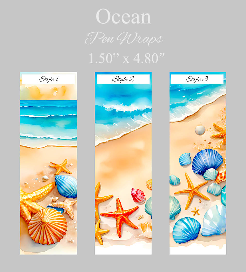 Ocean pen wrap vinyl sheet, beach pen wrap, beach pen wrap vinyl print sheet, beach pattern vinyl for pens, ocean pen wrap craft vinyl
