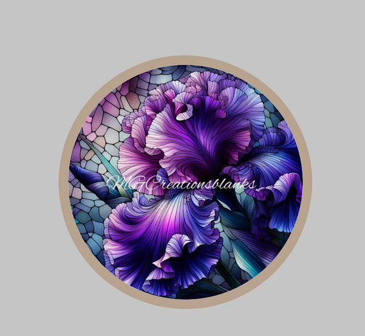 Iris stained glass decal and acrylic blank for badge reels, Iris vinyl decal, cast acrylic for badge reel, Stained glass iris badge reel