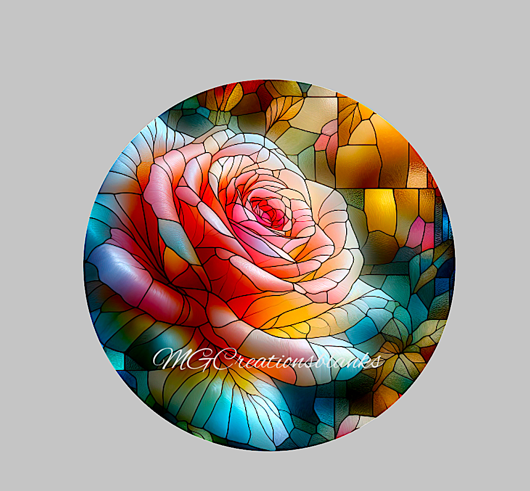 Rose stained glass decal and acrylic blank for badge reels, rose vinyl decal, cast acrylic for badge reel, Stained glass rose badge reel