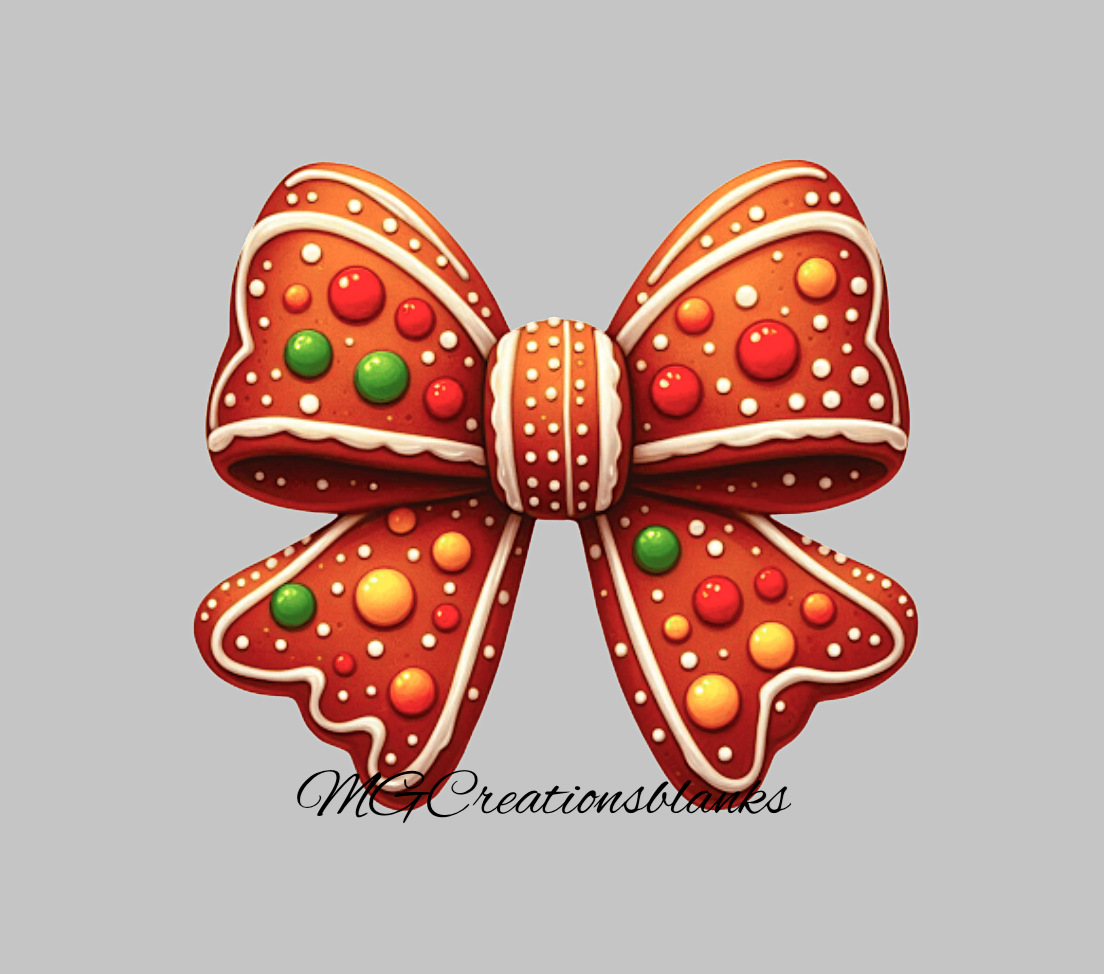 Gingerbread cookie bow clear acrylic blank for badge reel with matching vinyl decal, acrylic blank, gingerbread cookie decal, Gingerbread croquette bow vinyl decal, Gingerbread croquette bow clear acrylic blank