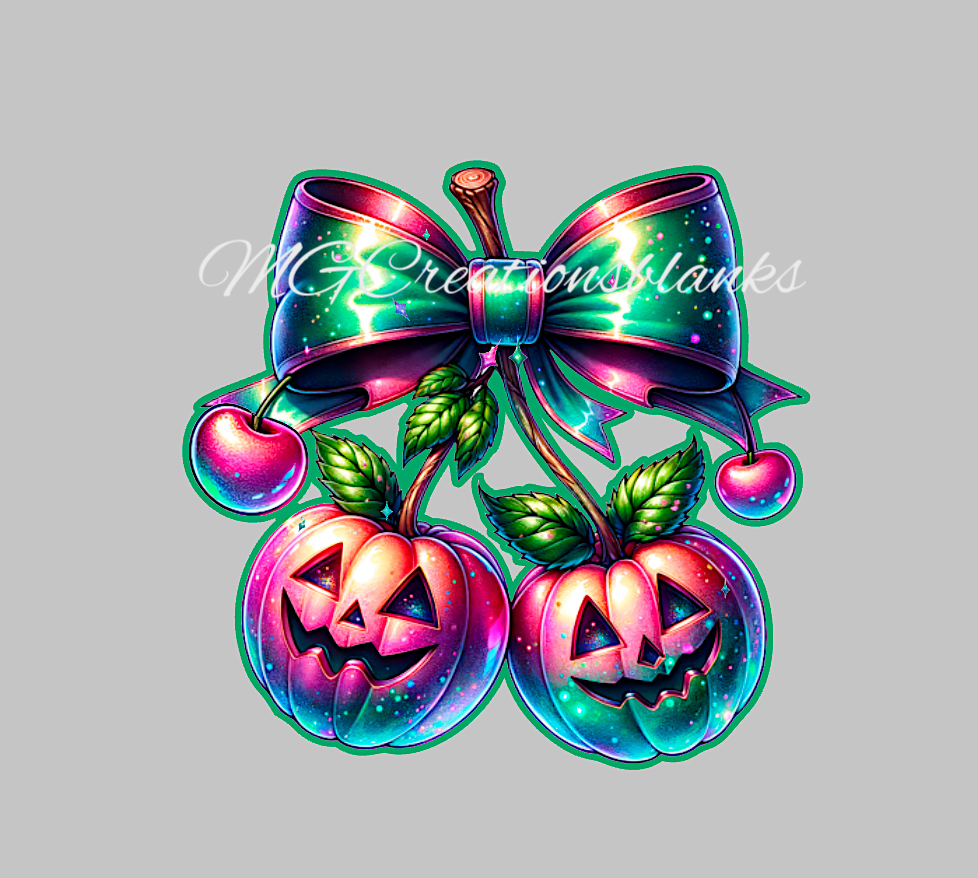 Cherry pumpkins clear acrylic blanks for badge reels with matching vinyl decal, Cherry pumpkins acrylic blank, pumpkin vinyl decal, Halloween cherry, cherry pumpkins acrylic blank, Halloween
