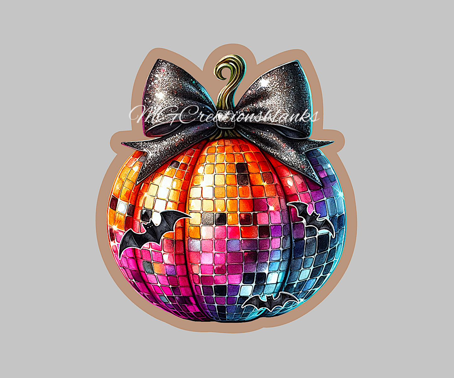 Disco ball pumpkin clear acrylic blanks for badge reels with matching vinyl decal, acrylic blank, halloween pumpkin vinyl decal, Pumpkin disco ball acrylic blank