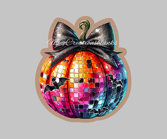 Disco ball pumpkin clear acrylic blanks for badge reels with matching vinyl decal, acrylic blank, halloween pumpkin vinyl decal, Pumpkin disco ball acrylic blank