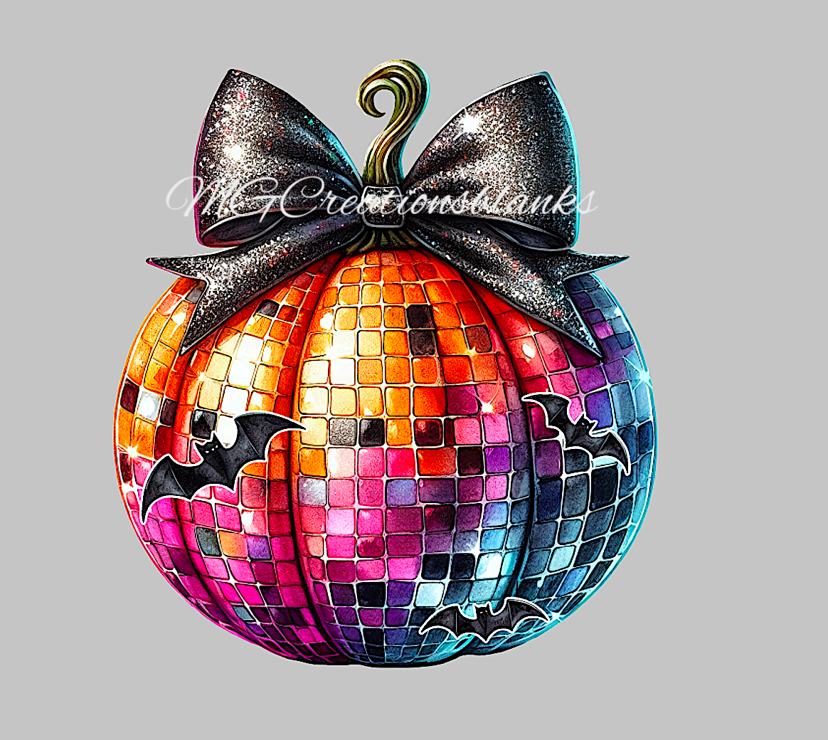 Disco ball pumpkin clear acrylic blanks for badge reels with matching vinyl decal, acrylic blank, halloween pumpkin vinyl decal, Pumpkin disco ball acrylic blank