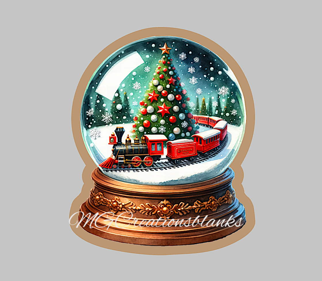Snow globe tree clear acrylic blank for badge reel with matching vinyl decal, Christmas train acrylic blank, Christmas snow globe decal, acrylic, Snow globe Christmas tree acrylic blank, santa acrylic blank